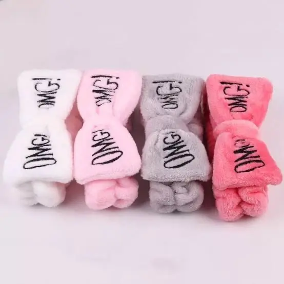 Picture of Women Bow Hair Band Fashion OMG Letters Wash Face Headband Girls Headwear Hairbands Coral Fleece Hair Accessories