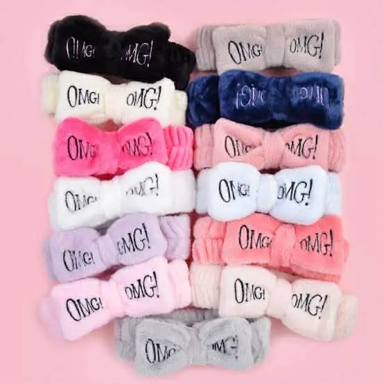 Picture of Women Bow Hair Band Fashion OMG Letters Wash Face Headband Girls Headwear Hairbands Coral Fleece Hair Accessories