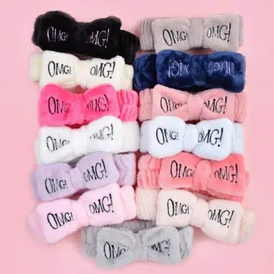 Picture of Women Bow Hair Band Fashion OMG Letters Wash Face Headband Girls Headwear Hairbands Coral Fleece Hair Accessories
