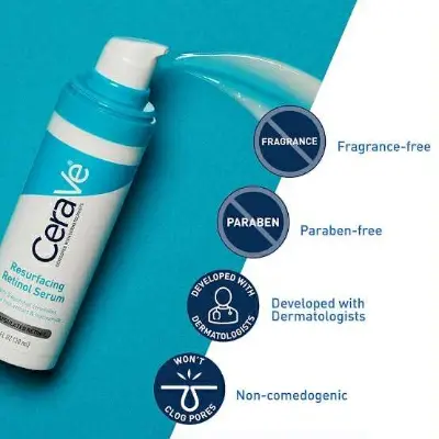 Picture of CeraVe Resurfacing Retinol Serum 30ml for Post-Acne Marks and Skin Texture | Pore Refining, Resurfacing, Brightening Facial Serum with Retinol and Niacinamide | Fragrance Free, Paraben Free & Non-Comedogenic