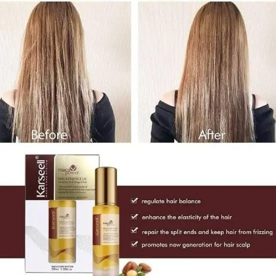 Picture of Karseell Maca Essence Oil Hair Oil Moroccan Argan Oil 50ml for Hair & Skin, Cold Pressed Maca Essence Argan Oil Hair Oil for Dry Damaged Hair All Hair Types 50ml
