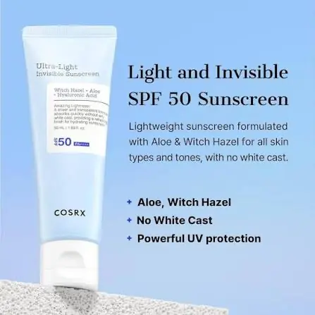 Picture of COSRX Ultra-Light Invisible Sunscreen SPF50 PA++++ – 50ml | 100% Original Korean | No White Cast | Lightweight & Hydrating Sun Protection