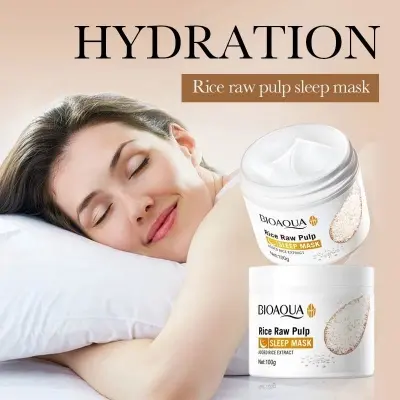 Picture of BIOAQUA Rice Raw Pulp Sleeping Mask Replenish Brighten Strengthen Skin Barrier Moisturizing Nourishing Mask 100g