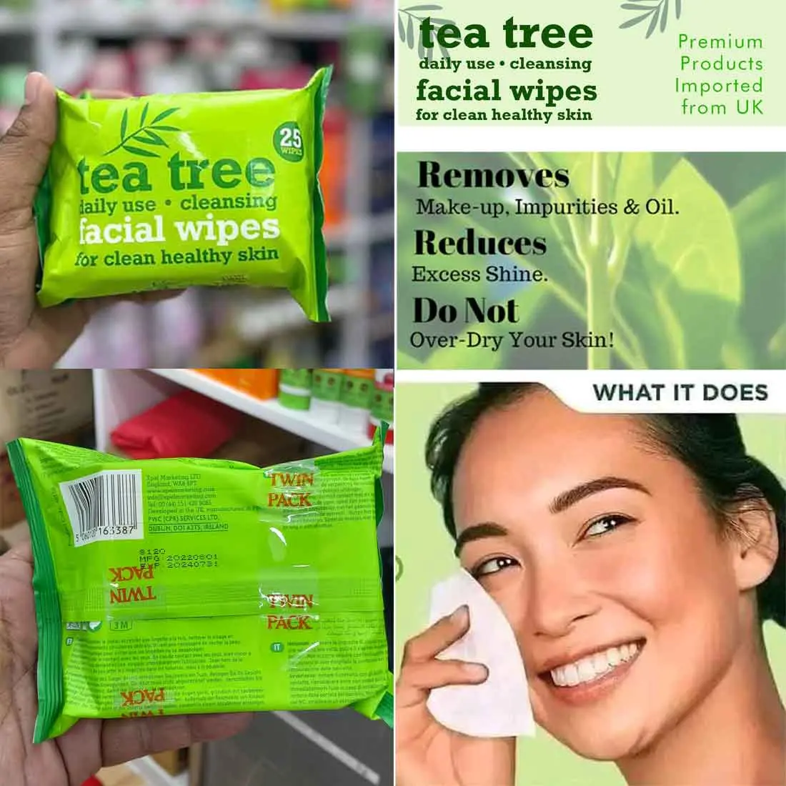Picture of Tea Tree Daily Use Face Cleansing Facial Make Up Impurities Removal- 25 Wipes