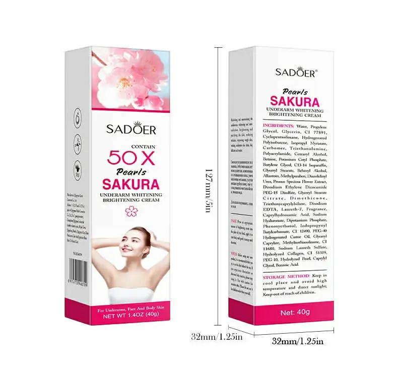 Picture of SADOER 50x Pearls Sakura Underarm Whitening Cream Body Lotion Pearl Moisturizer - 40g