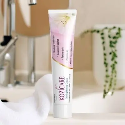 Picture of Kozicare Skin Lightening Non-Sticky Cream 15gm | Enriched with 3% Kojic Acid, 1% Alpha Arbutin, 1% Glutathione, 2% Niacinamide, 2% Vitamin C | Best for Melasma, Pigmentation, Dark/Age Spots, Uneven Skin Shade