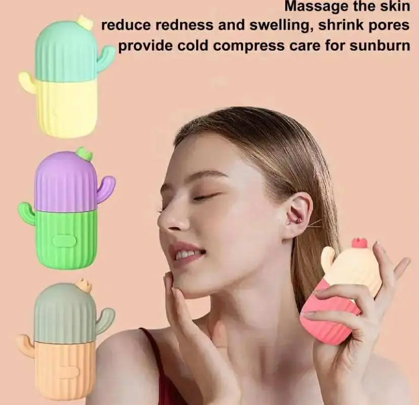 Picture of Cactus Shape Ice Roller For Face Reusable Ice Face Massager For Women Girl Eliminate Facial Puffiness In The Morning Easy To Use (Next lavel cosmic)