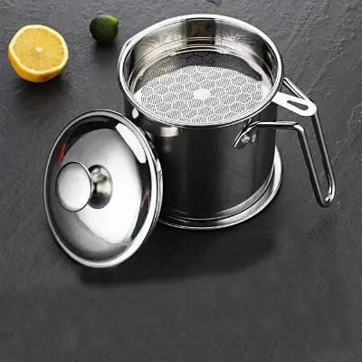 Picture of Stainless Steel Oil Strainer Pot Container Jug Storage with filter Cooking Oil Pot - Grey