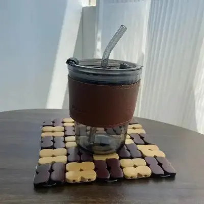 Picture of Square Brown Bamboo Coaster/heat Insulation Pad - Multicolor