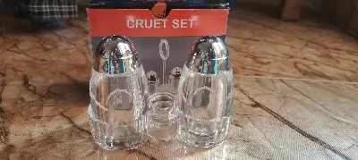 Picture of Salt and Pepper Shakers Set - Grade Stainless Steel with Glass Bottom - Grey