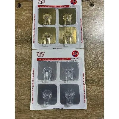 Picture of 4 pcs set Transparent Self Adhesive Bathroom Kitchen Door Wall Hooks-gold/silver colour - Gold