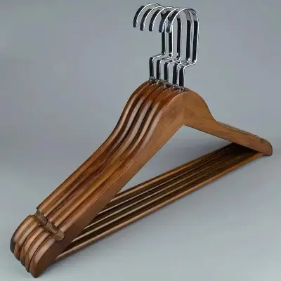 Picture of Wooden Coat Hangers Pack of 3 Suit Hangers Natural Finish Clothes Hangers-Light Wood - Hanger - Brown