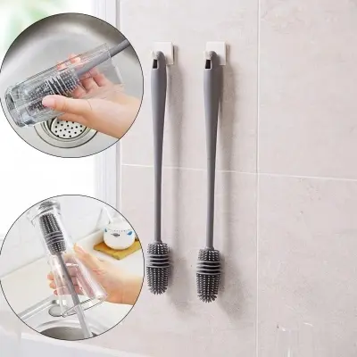 Picture of Silicone Bottle Cleaning Brush Bottle Cleaner for Washing Baby Bottles Handle Brush - Grey