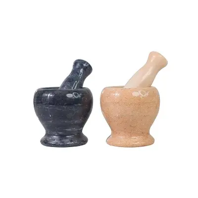 Picture of Marble mortar and pestle set hand garlic press marble grey  4.25 inch diameter - Multicolor