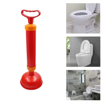 Picture of Manual Multifunctional High Pressure Drain Buster Home Sink Clog Remover Cleaning Tool Toilet Plunger Suction Pump Powerful - Red