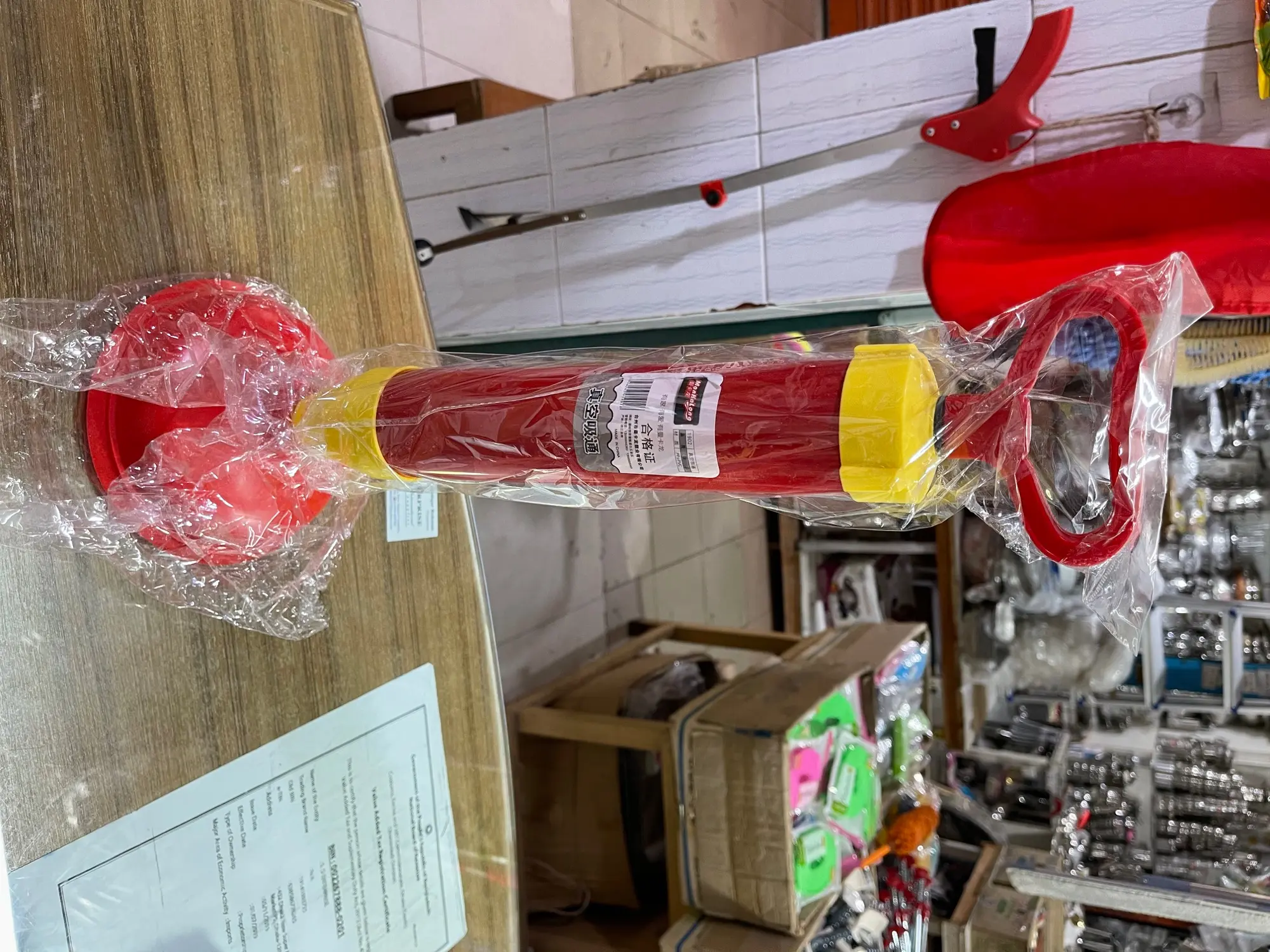 Picture of Manual Multifunctional High Pressure Drain Buster Home Sink Clog Remover Cleaning Tool Toilet Plunger Suction Pump Powerful - Red