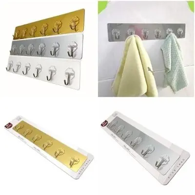 Picture of Wall 6 pcs set golden adhesive hook kitchen wall hanging bathroom seamless hanger hook - Multicolor