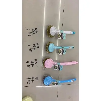 Picture of Kitchen pan brush household long handle was pot brush stainless steel wire ball - Multicolor
