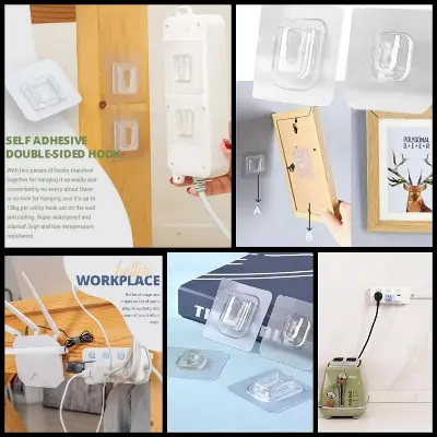 Picture of 10 Pair Double Sided Wall Adhesive Hook Paste Plug Socket Holder Cable Storage Plug Fixing Organize Seamles Waterproof Reusable - Wall Hook - ধূসর