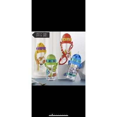 Picture of Children water bottle kindergarten school baby 350 ml food grade plastic with straw child drink water bottle for baby - Multicolor