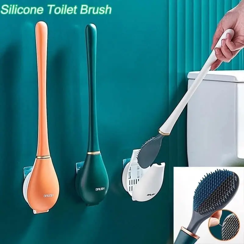 Picture of Baseball Toilet Brush No Dead Ends Household Silicone Toilet Brush Wall-Mounted Creativity Automatic Opening and Closing - Blue