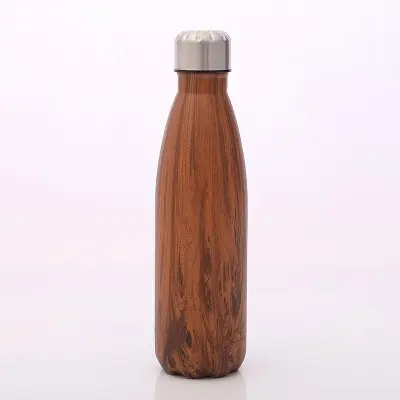 Picture of 500ml Stainless Steel Insulated Cola Shaped Wood Grain Printing Water Bottle - Brown