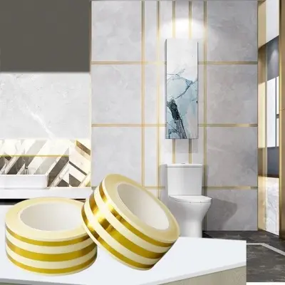 Picture of 3 Line waterproof 1 Roll of 5M Ceramic Tile Gap/Gold Mildew-Proof Self-Adhesive Gap Tape/Sealing Foil with Wall Tile Floor Sticker(Gold)