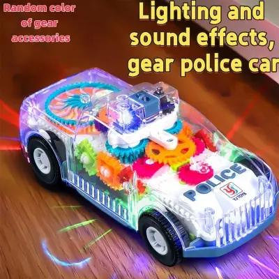 Picture of Light Up Transparent Gears Police Car Toy for Kids Bump and Go Toy Car for Boys Girl Educational Baby Toys Car Music LED EffectsTransparent