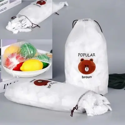 Picture of 100 pics Disposable Food Cover Plastic Wrap Elastic Food(100pcs Food Cover)