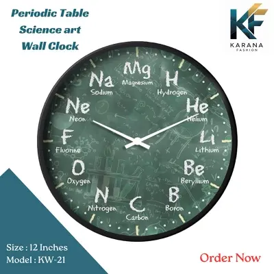 Picture of Karana Fashion (KW21) 12-Inch Periodic Table Science Wall Clock - Educational Chemistry Decor for Classrooms & Labs - Black