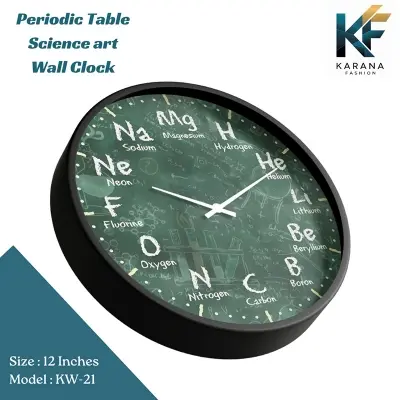Picture of Karana Fashion (KW21) 12-Inch Periodic Table Science Wall Clock - Educational Chemistry Decor for Classrooms & Labs - Black