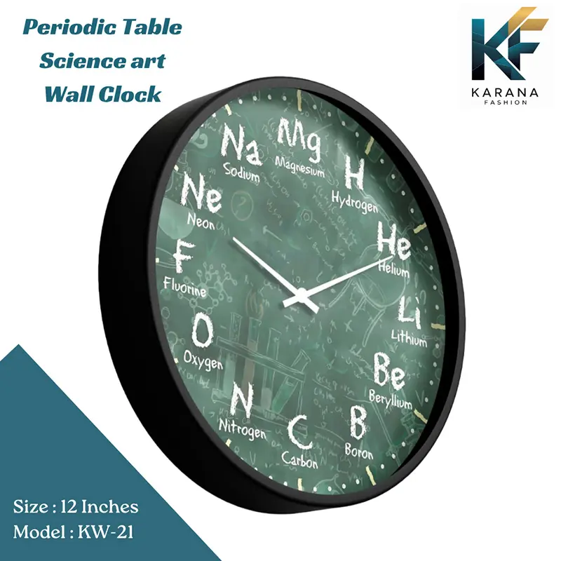 Picture of Karana Fashion (KW21) 12-Inch Periodic Table Science Wall Clock - Educational Chemistry Decor for Classrooms & Labs - Black
