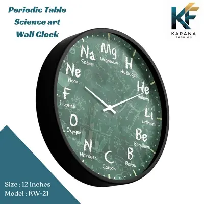 Picture of Karana Fashion (KW21) 12-Inch Periodic Table Science Wall Clock - Educational Chemistry Decor for Classrooms & Labs - Black