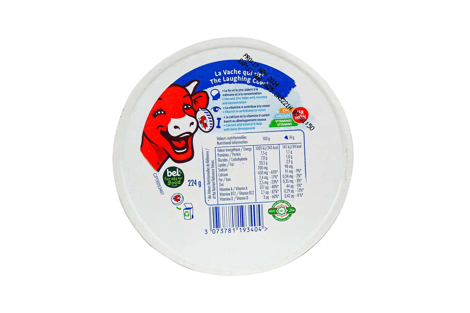 Picture of La Vache Qui Rit (The Laughing Cow) Spreadable Cheese 16 Portions 224G