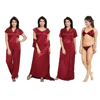 Picture of Fashionable China Glossy Fabrics 6 Part Nighty for Woman Nightdress.
