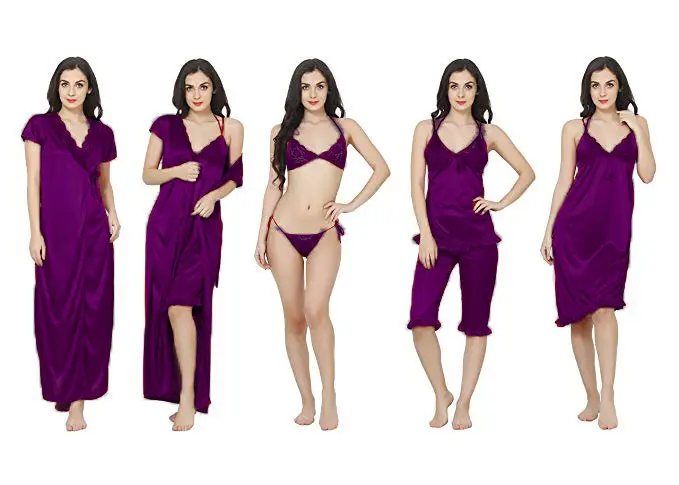 Picture of Fashionable China Glossy Fabrics 6 Part Nighty for Woman Nightdress.