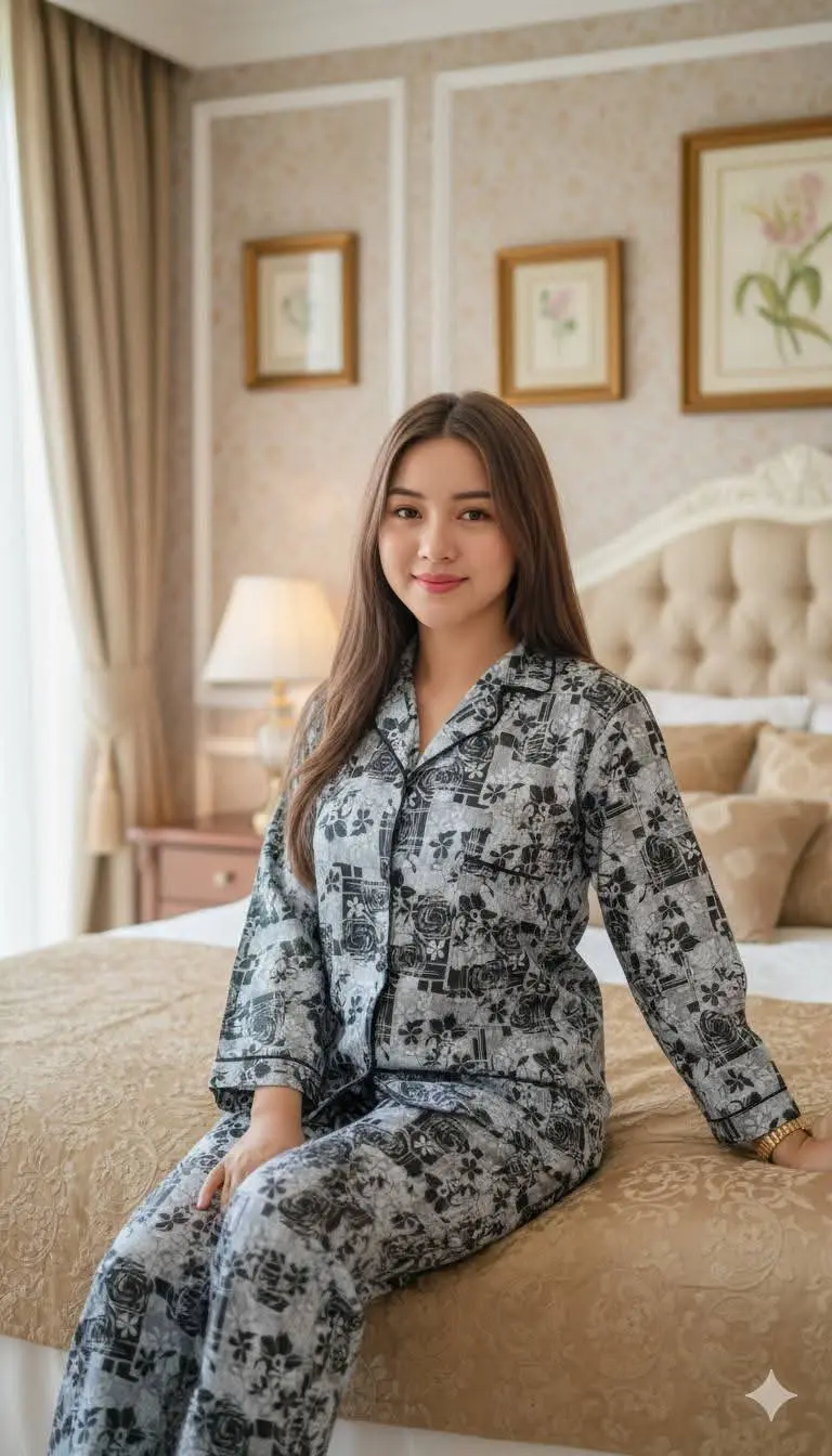 Picture of Korean AC Silk Shirt-Pant Nighty Set , Elegant Pajama set all day wear or nightdress wear