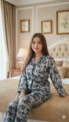Picture of Korean AC Silk Shirt-Pant Nighty Set , Elegant Pajama set all day wear or nightdress wear