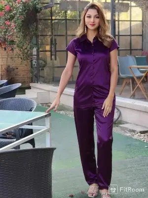 Picture of Comfortable Nightwear for Women - Short Sleeve Shirt and Pant Nighty- Elegant and Refined Nightdress - Comfortable for All Seasons.