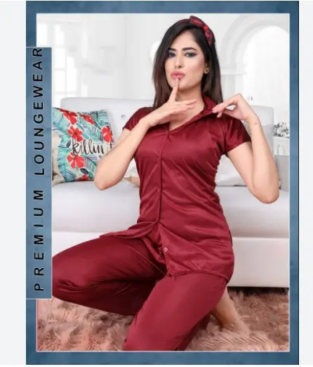 Picture of Comfortable Nightwear for Women - Short Sleeve Shirt and Pant Nighty- Elegant and Refined Nightdress - Comfortable for All Seasons.