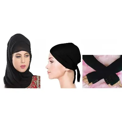 Picture of Georgette hijab, Hijab Cap and Sun protector Hand Gloves