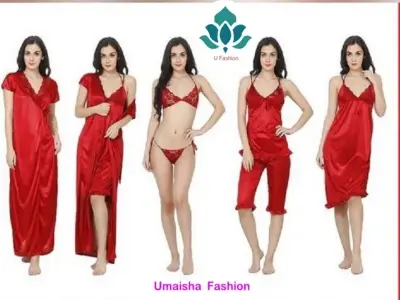 Picture of Fashionable Ladies Silk Satin Night Dress with Six Part Sleeveless Nighties - Comfort for Night