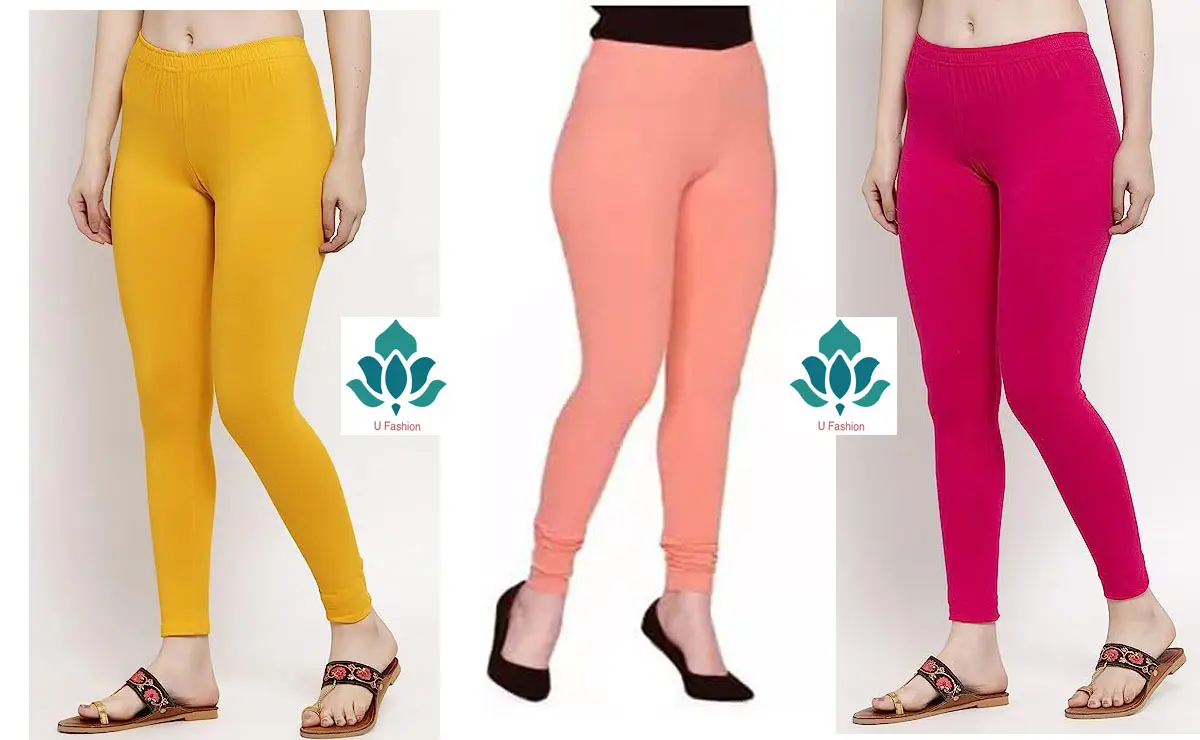 Picture of Pack of 3 Wide Long Womans Cotton Tights Legging churidar Free Size