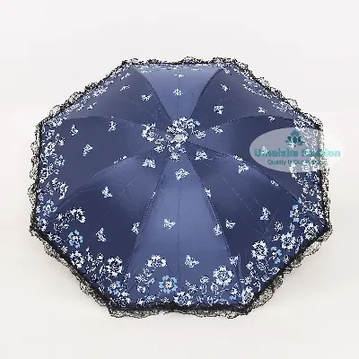 Picture of Ladies Fashionable and Elegant Anti UV Sunshade Print Border Lace Umbrella