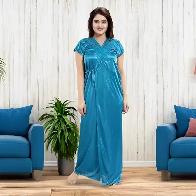 Picture of Fashionable Ladies Satin Night Dress with Six Part  Nighties - Comfort for Night