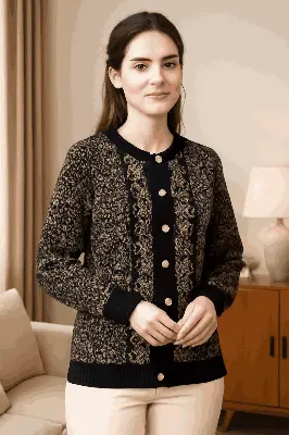 Picture of Women's Long Sleeve Cable Knit Sweater Open Front Cardigan Button Loose Outerwear Winter Dress Casual Solid Color Sweater