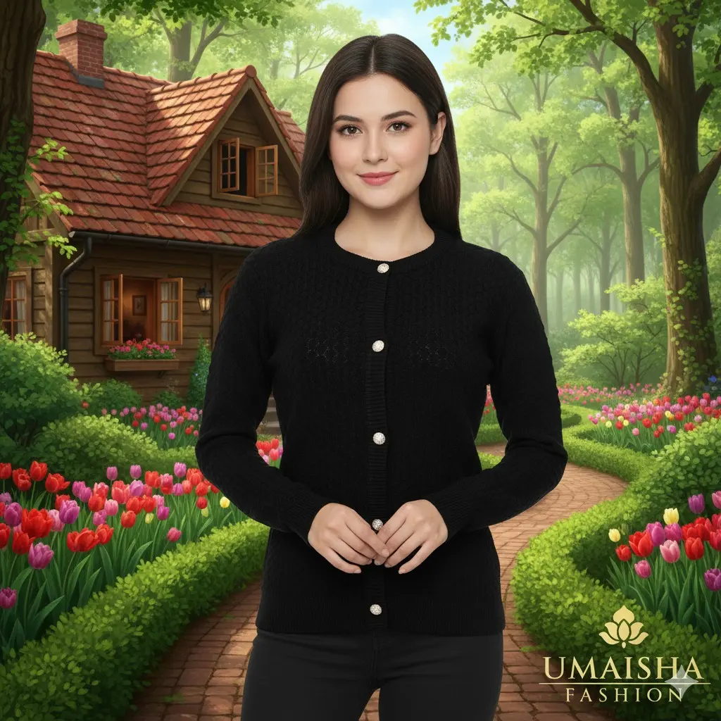 Picture of Women's Long Sleeve Cable Knit Sweater Open Front Cardigan Button Loose Outerwear Winter Dress Casual Solid Color Sweater