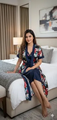 Picture of Silky Peacock Satin Nightgown - Luxurious Print Nightdress Comfortable Day and Night Wear - All-Season Nighty