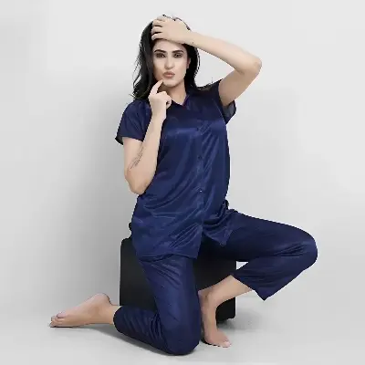 Picture of Comfortable Nightwear for Women - Short Sleeve Shirt and Pant - Elegant and Refined Night Dress - Comfortable for All Seasons