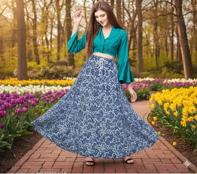 Picture of High Waist Boho Floral Maxi Skirt Casual Beach Long Skirt for Woman